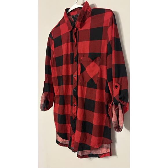 Women’s Red Black Buffalo Plaid Button DownShirt XL Roll Tab Sleeves Casual Top - Picture 2 of 6